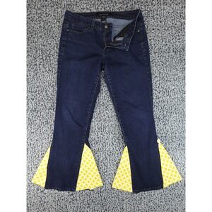 Calvin Klein Jeans Flare Pants Womens 6 Blue Custom Yellow Patterned Boho‎